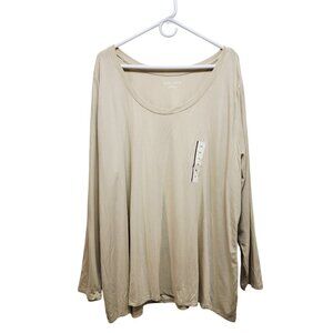 Ava & Viv Womens Size 3X Beige Long Sleeve Scoop Neck Top Shirt